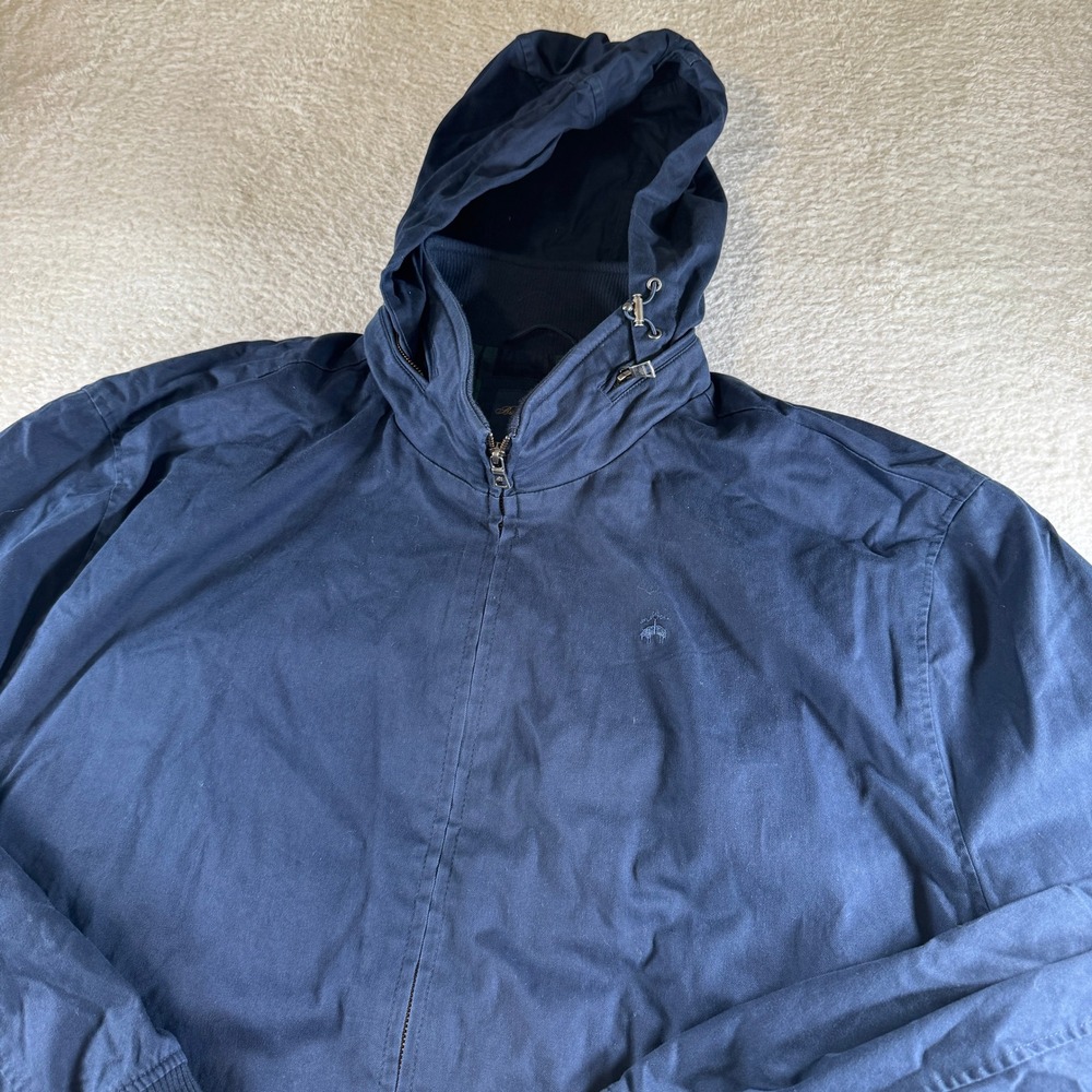 Brooks Brothers Jacket Men 3XLT Navy Blue Preppy Hooded Plaid Lined Bomber